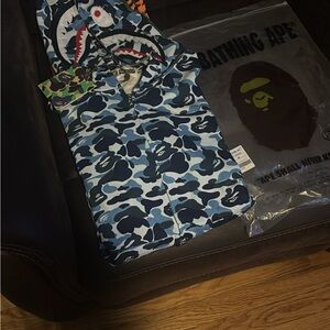 Bape Blue and White Camo Shark Hoodie